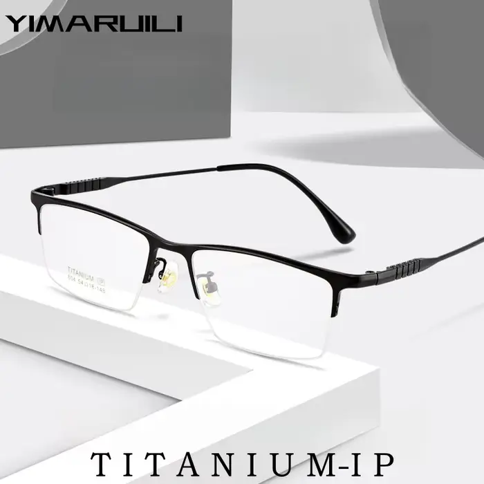 YIMARUILI-Lunettes optiques carrées ultra-légères pour hommes, demi-monture, titane pur, rétro, affa