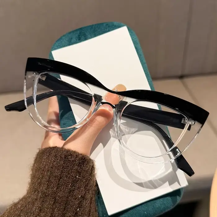 Lunettes de presbytie œil de chat pour femmes, avec grande monture bloquée de couleur, Anti-lumière 