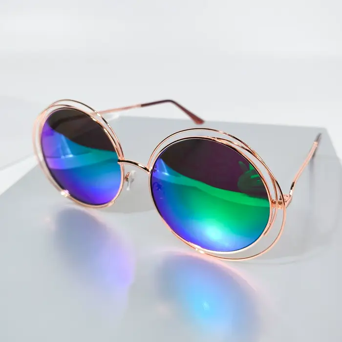 Lunettes rondes surdimensionnées en métal pour femmes, avec verres dégradés, Design rétro élégant, f