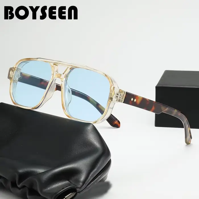 Lunettes de soleil carrées vintage pour femmes et hommes, monture optique moderne, lunettes jaunes, lentille bleue, lunettes de soleil pour femmes, UV400, mode 2025