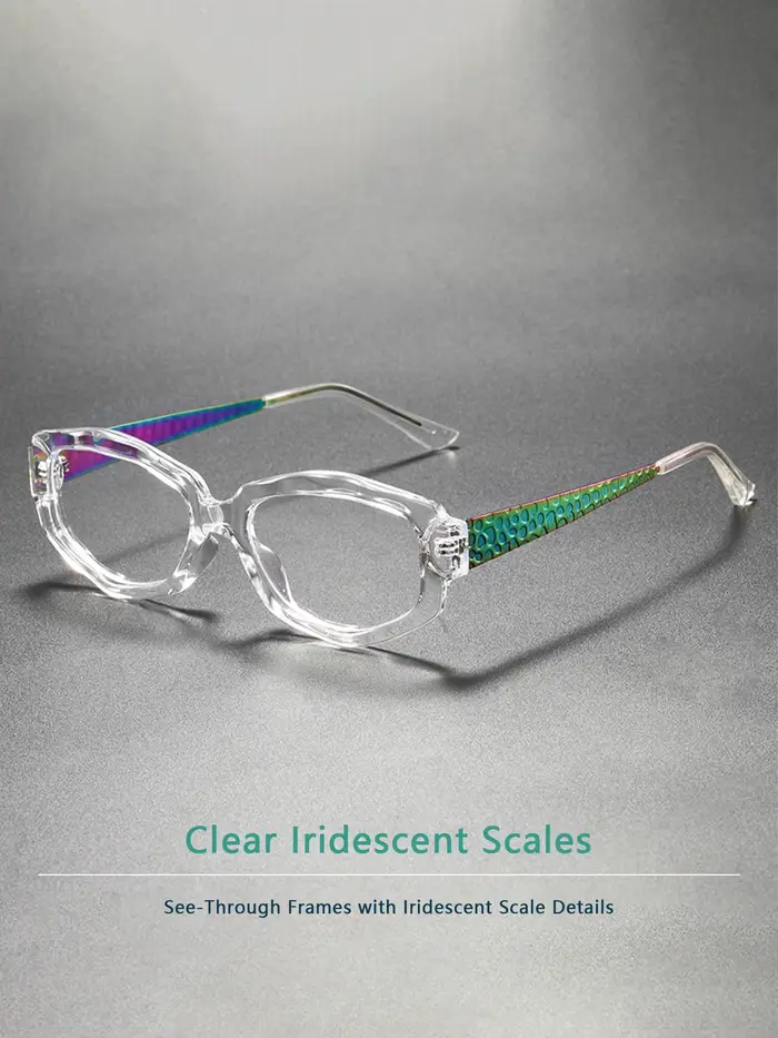 Jambes de lunettes à motif de serpent coloré à monture carrée transparente, lentilles plates Anti-lu