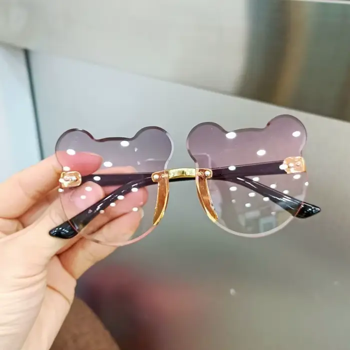 Lunettes de soleil sans monture pour enfants, ours de dessin animé mignon, lunettes d'extérieur pour