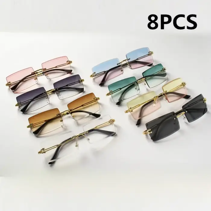 8 pièces mode lunettes de soleil sans monture femmes à la mode petit rectangle lunettes de soleil ét