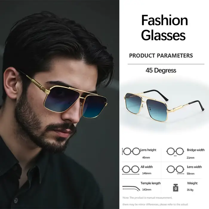 Lunettes de soleil modernes à Double faisceau en métal pour hommes