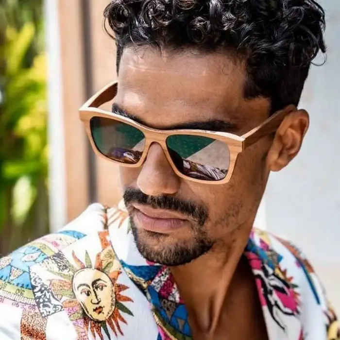 Lunettes de soleil carrées unisexes en bambou pour hommes et femmes