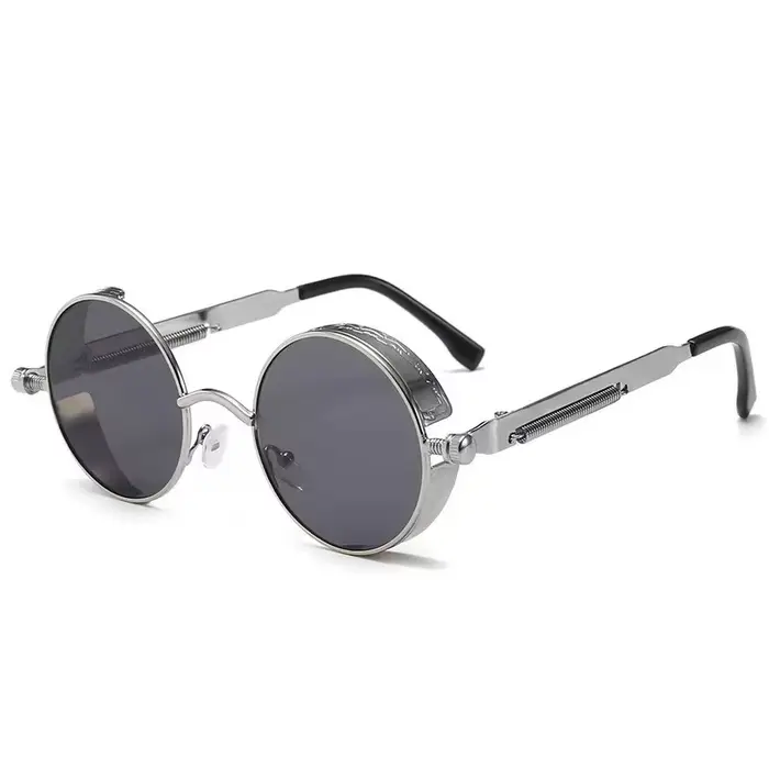 Vintage Steampunk rouge lunettes de soleil hommes rond Punk alliage métal rétro lunettes de soleil f