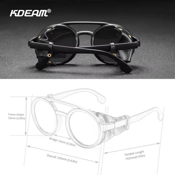 KDEAM Vintage lunettes de soleil rondes hommes femmes cuir bouclier lunettes de soleil double pont c