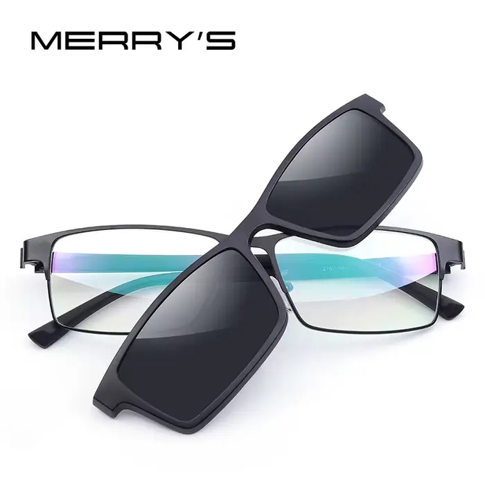 MERRYS DESIGN 2 en 1 aimant polarisé pince lunettes cadre hommes optique myopie pince lunettes pour 