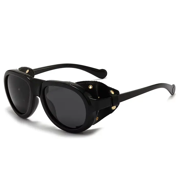 Lunettes de soleil polarisées pour femmes hommes rondes Steampunk lunettes en cuir Vintage lunettes 