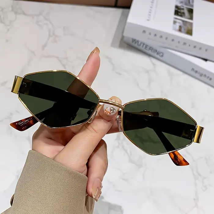 Lunettes de soleil hexagonales à la mode pour femmes, monture rétro dorée, plage, vacances, voyage,