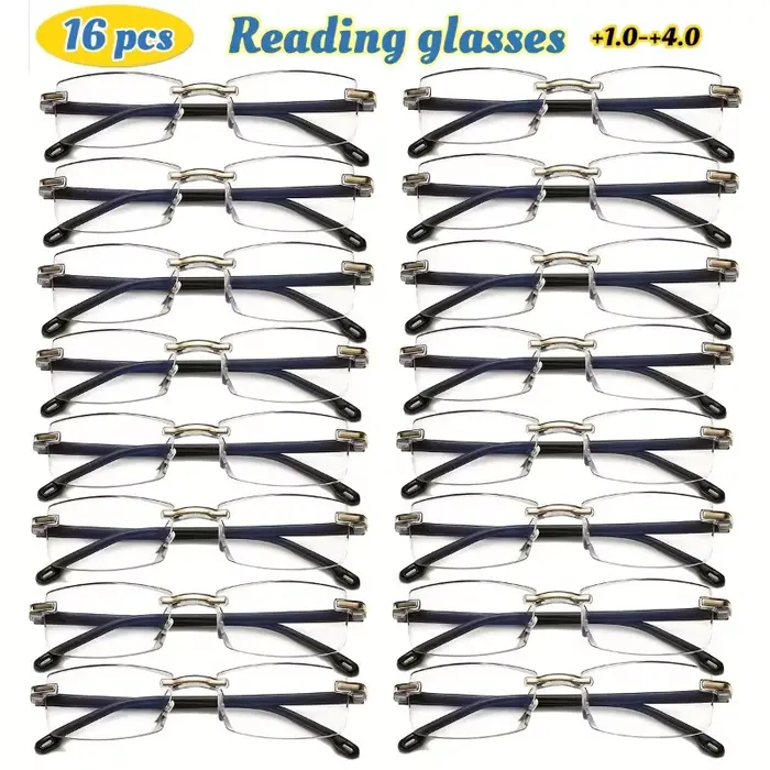 Lunettes de lecture légères sans cadre, 16 pièces, avec blocage de la lumière bleue, pour hommes et 