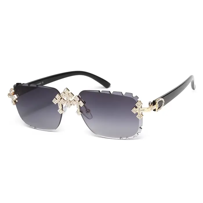 2025 mode carré sans monture lunettes de soleil pour femmes croix diamant métal cadre lunettes de lu