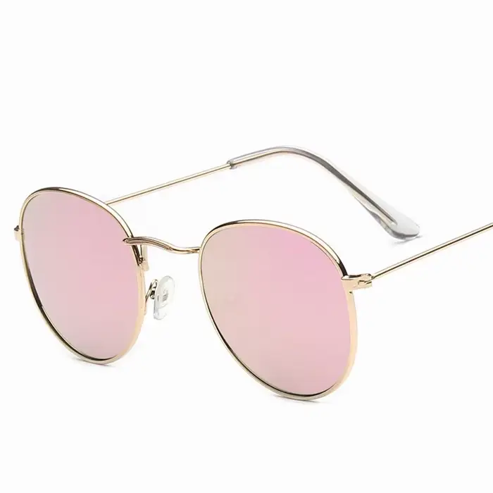 Petites lunettes de soleil rondes en métal rose pour femmes, marque vintage, lunettes de soleil clas