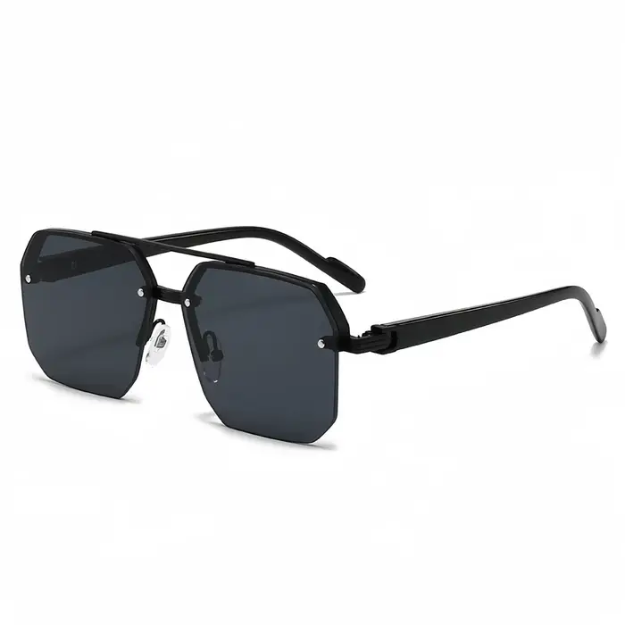 Lunettes de soleil polygonales rectangulaires tendance avec monture métallique pour femmes et hommes