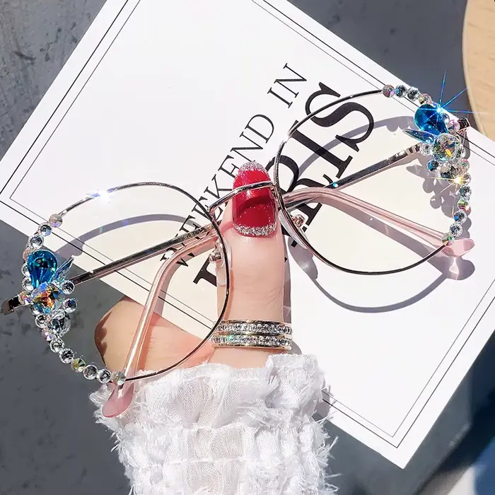 Lunettes carrées avec diamants brillants pour femmes, monture en alliage de biscuits de luxe, lunett