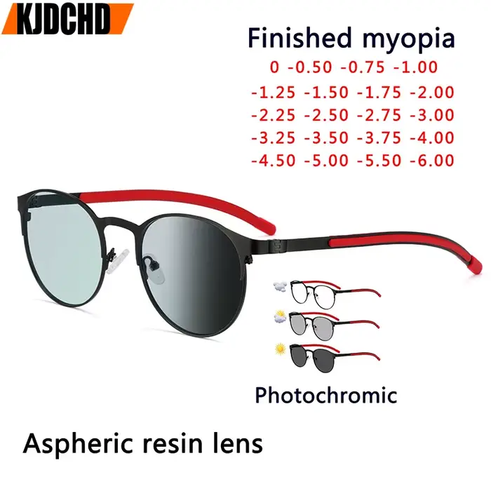 KJDCHD photochromisme lunettes rétro ronde en alliage cadre