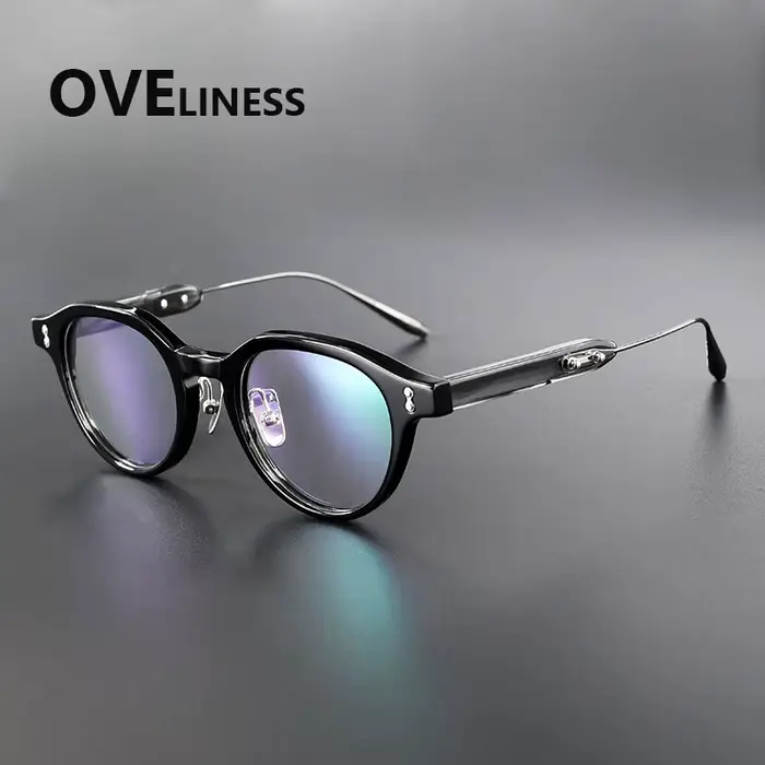 Acétate titane lunettes cadre hommes femmes marque Design Vintage rétro rond lunettes montures lunet