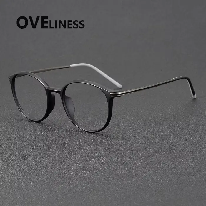 Monture de lunettes en acétate de titane pour hommes et femmes, lunettes rondes, lunettes complètes,