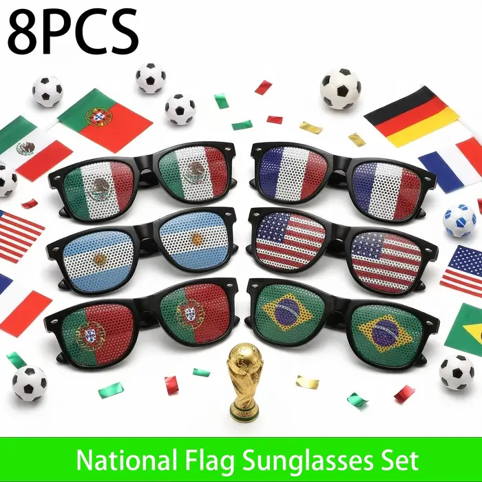 8 Paires de Lunettes de Soleil HD Vision pour Supporters de Football – Confortables, Anti-dérapantes
