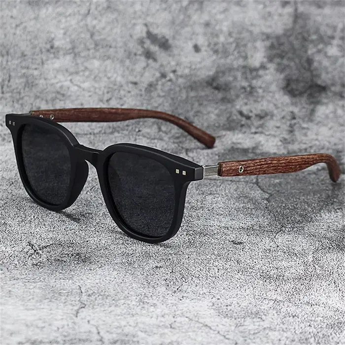 Lunettes de soleil polarisées à monture en bois vintage pour hommes