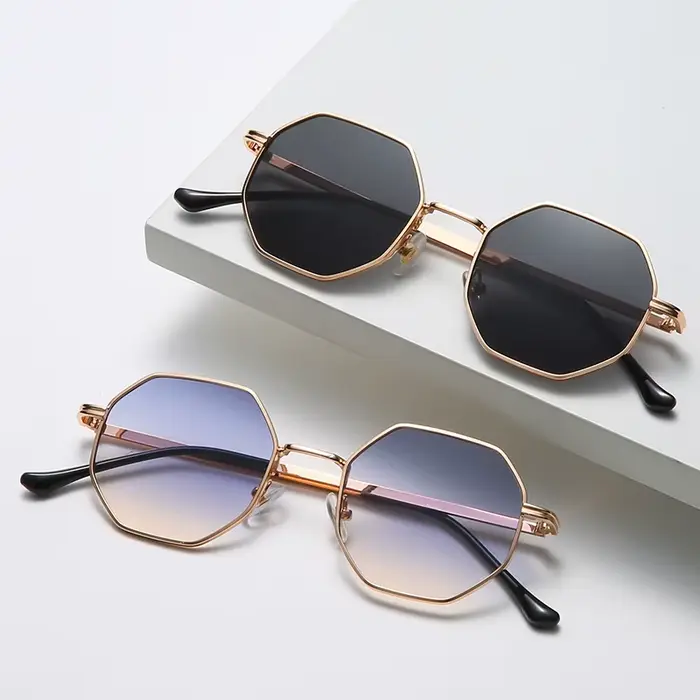 Lunettes de Soleil de Forme Polygone en Métal pour Femme et Homme