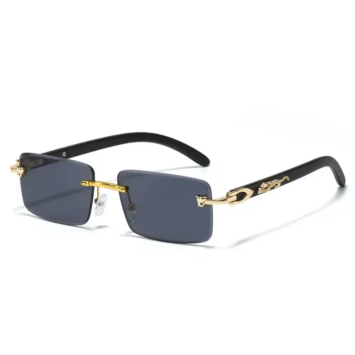 Lunettes de soleil carrées sans monture, style européen et américain, avec décoration unique en léop