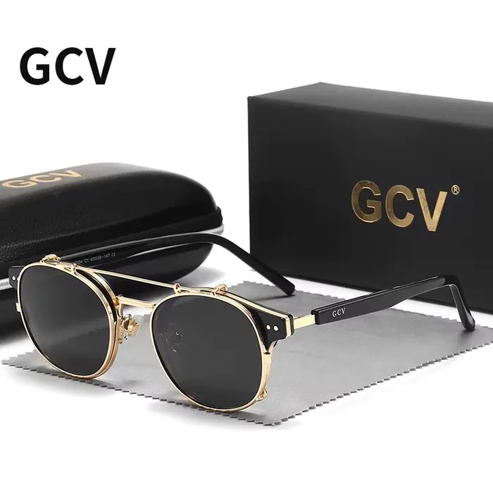 GCV Double couche lentille amovible lunettes de soleil les lunettes Blu-Ray acétate gothique rétro S