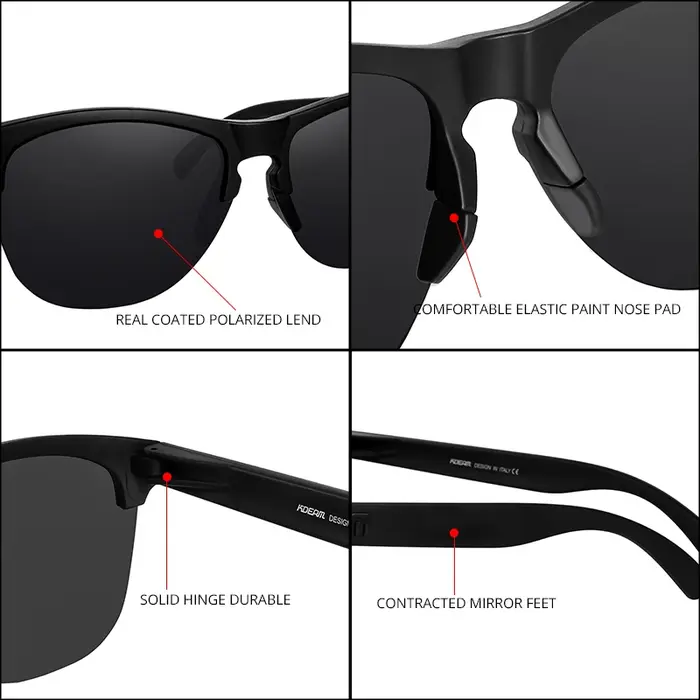 KDEAM Lifestyle – lunettes de soleil polarisées pour hommes et femmes, monture semi-sans monture TR9