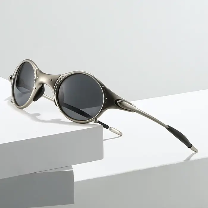 Lunettes de soleil polarisées Fight Club Mars Silver Punk Retro pour le cyclisme, UV400, monture ron