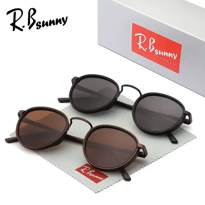 Lunettes de soleil à monture ronde pour hommes et femmes, 2 pièces, Design rétro polarisé, Anti-éblo