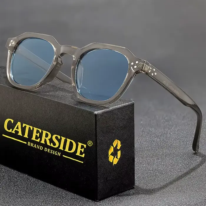 CATERSIDE rétro lunettes de soleil polarisées hommes ultraléger TR90 cadre polygone lunettes de sole