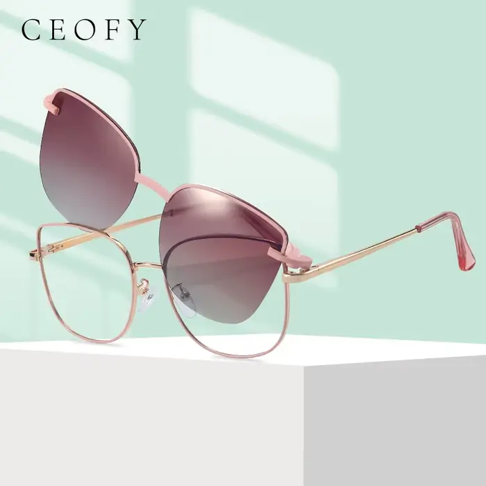 Ceofy Cateye femmes lunettes cadre Clip sur marque concepteur Vintage Spectacle magnétique optique myopie double usage