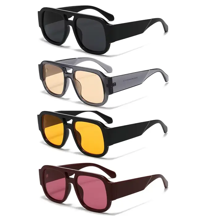 Lunettes de protection 1/4 ensembles grand cadre Double ponts lunettes de soleil carrées femmes coul
