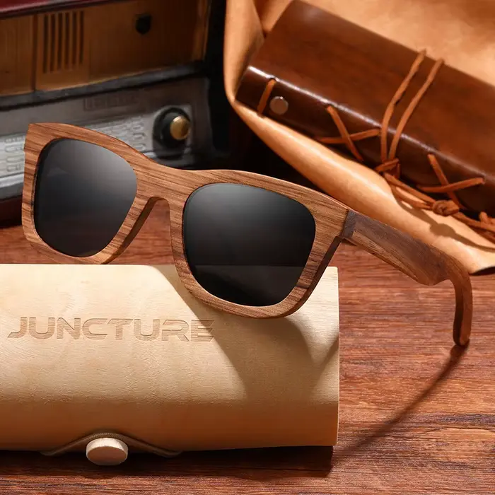 JUNCTURE mode bambou bois Vintage carré lunettes de soleil hommes femmes marque de luxe concepteur l