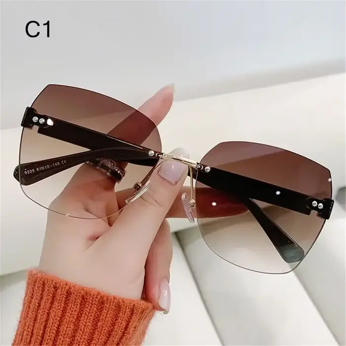 Lunettes de soleil carrées sans monture pour femmes, lunettes de soleil marron, grands pare-soleil v