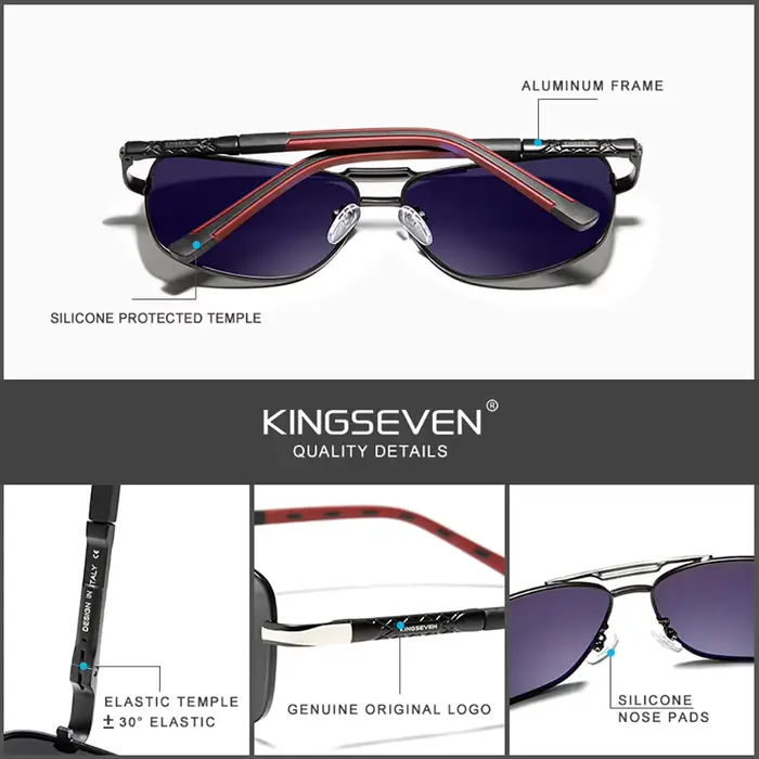KINGSEVEN Lunettes de soleil polarisées pour hommes en aluminium et magnésium, lunettes de conduite 