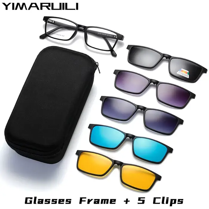 YIMARUILI Ultra-léger 1 + 5 aspiration magnétique polarisé pince lunettes TR90 rétro carré optique P