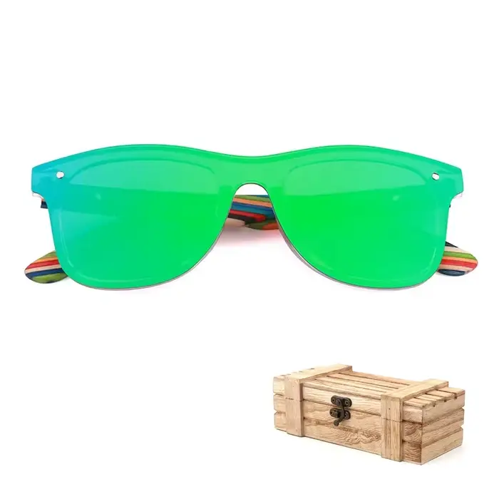 Lunettes de soleil en bois pour femmes et hommes, polarisées, à la mode, verres plats, sans monture,