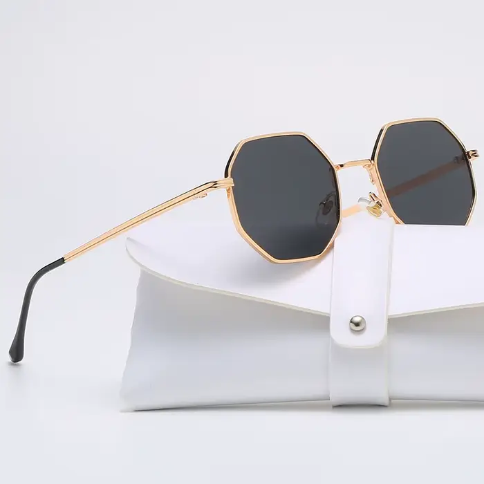 Lunettes de soleil octogonales pour femmes, petites lunettes de soleil de marque de styliste en méta