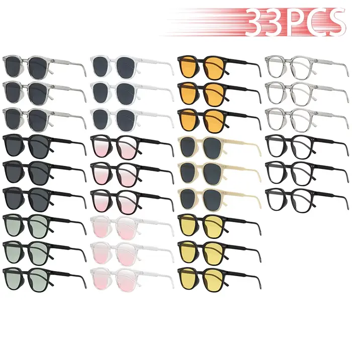 33PCS Lunettes de soleil unisexes rondes tendance avec verres dégradés rose poudré