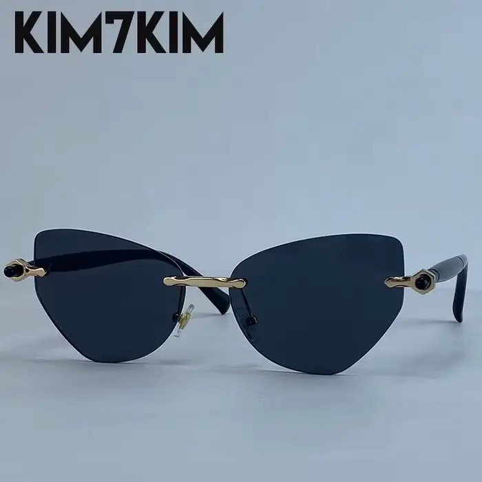 Vintage Sans Monture Cat Eye lunettes de Soleil Femmes 2026 De Luxe Marque Tendance Punk Polygone Lu