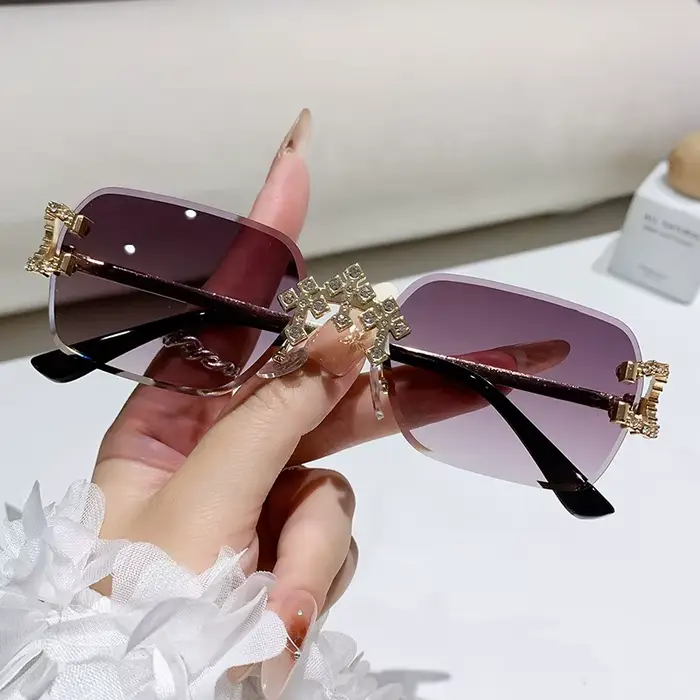 Lunettes de soleil carrées sans monture de luxe pour femmes et hommes