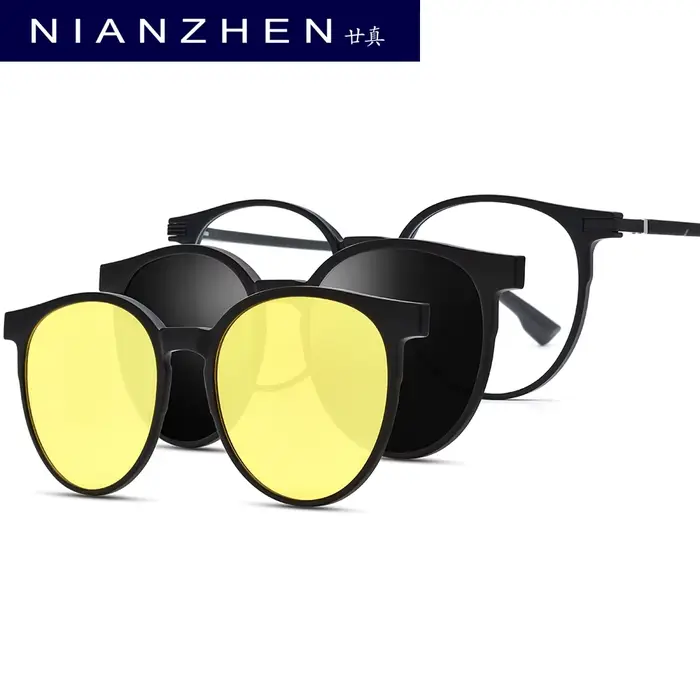 NIANZHEN TR90 – Monture de lunettes en alliage pour hommes, avec clip magnétique rond, vision noctur