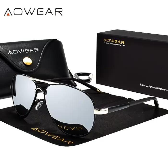 AOWEAR marque concepteur lunettes de soleil polarisées hommes Aviation revêtement miroir lunettes de
