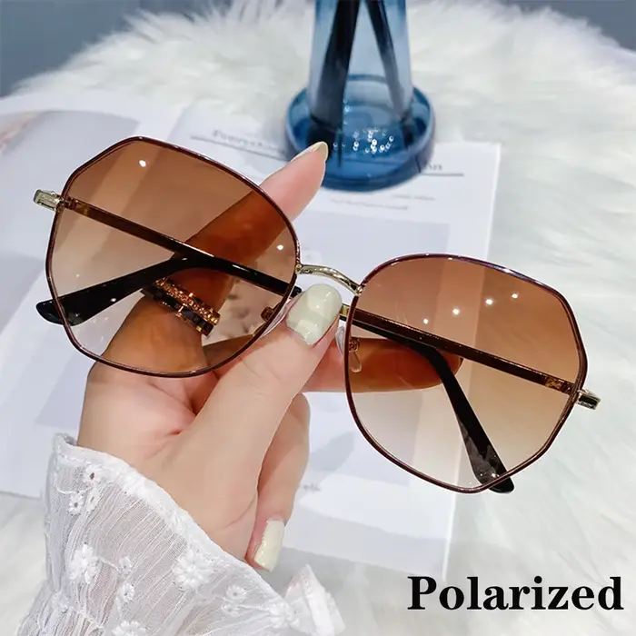 RUOBO-Lunettes de soleil polarisées dégradées pour femmes et hommes, monture métallique polygonale, 