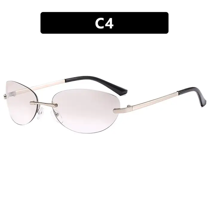 Lunettes de soleil ovales sans monture pour femmes, lunettes de soleil rondes, lunettes transparente