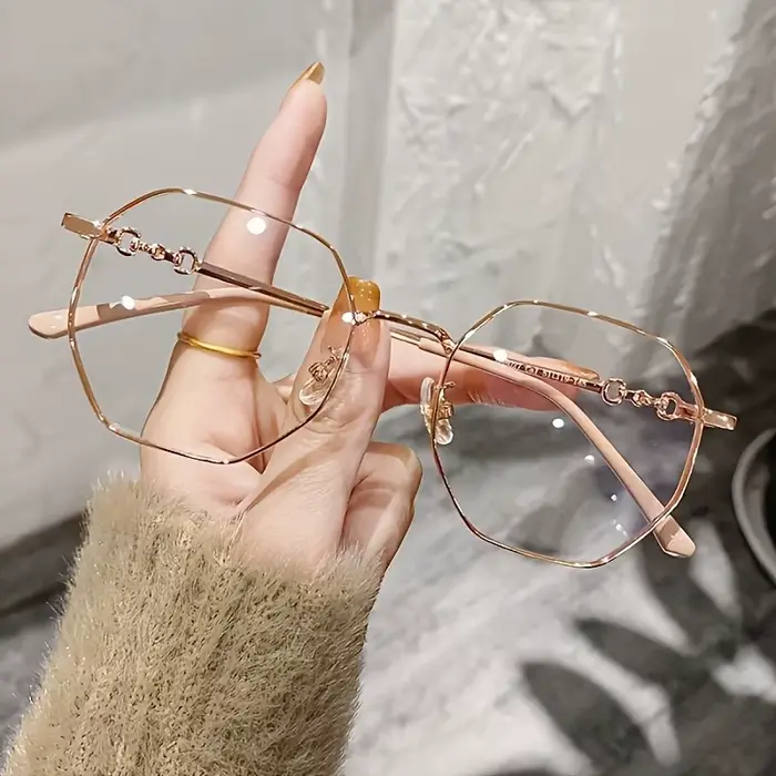 1 paire de lunettes ovales élégantes, monture en métal avec verres en PC et charnières lisses, confo
