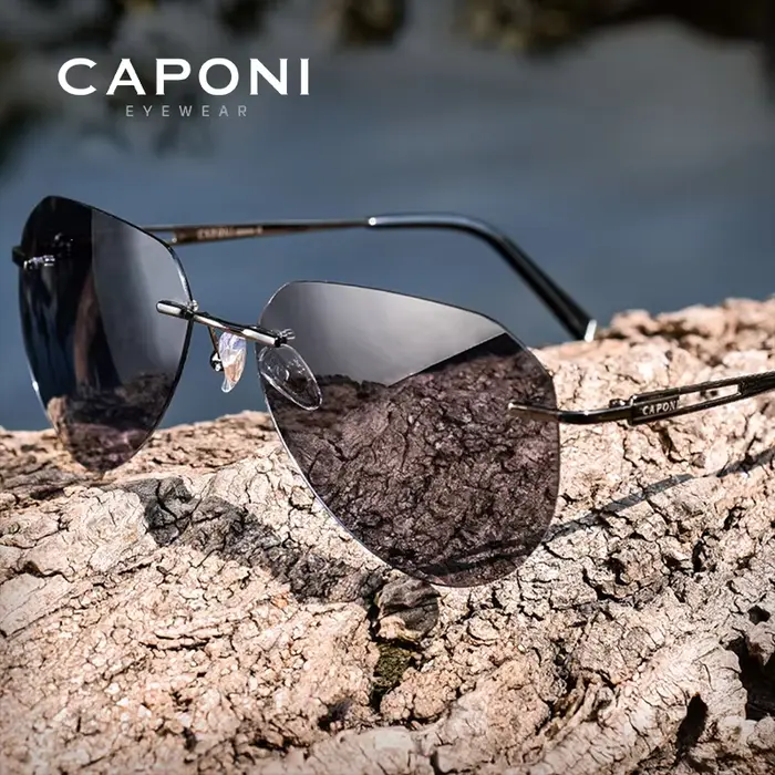 CAPONI lunettes de soleil sans monture pour hommes polarisées photochromiques UV400 lunettes de sole