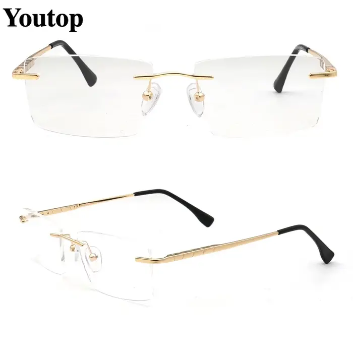 Montures de lunettes rectangulaires sans monture pour hommes, lunettes optiques carrées en métal d'a