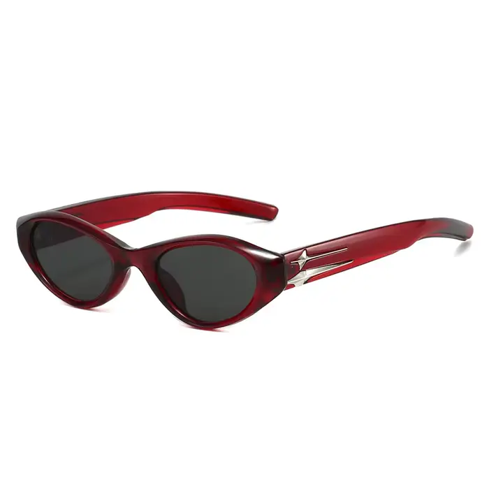 Lunettes de soleil œil de chat noires rétro tendance (détail étoile argentée) – ambiance INS de luxe